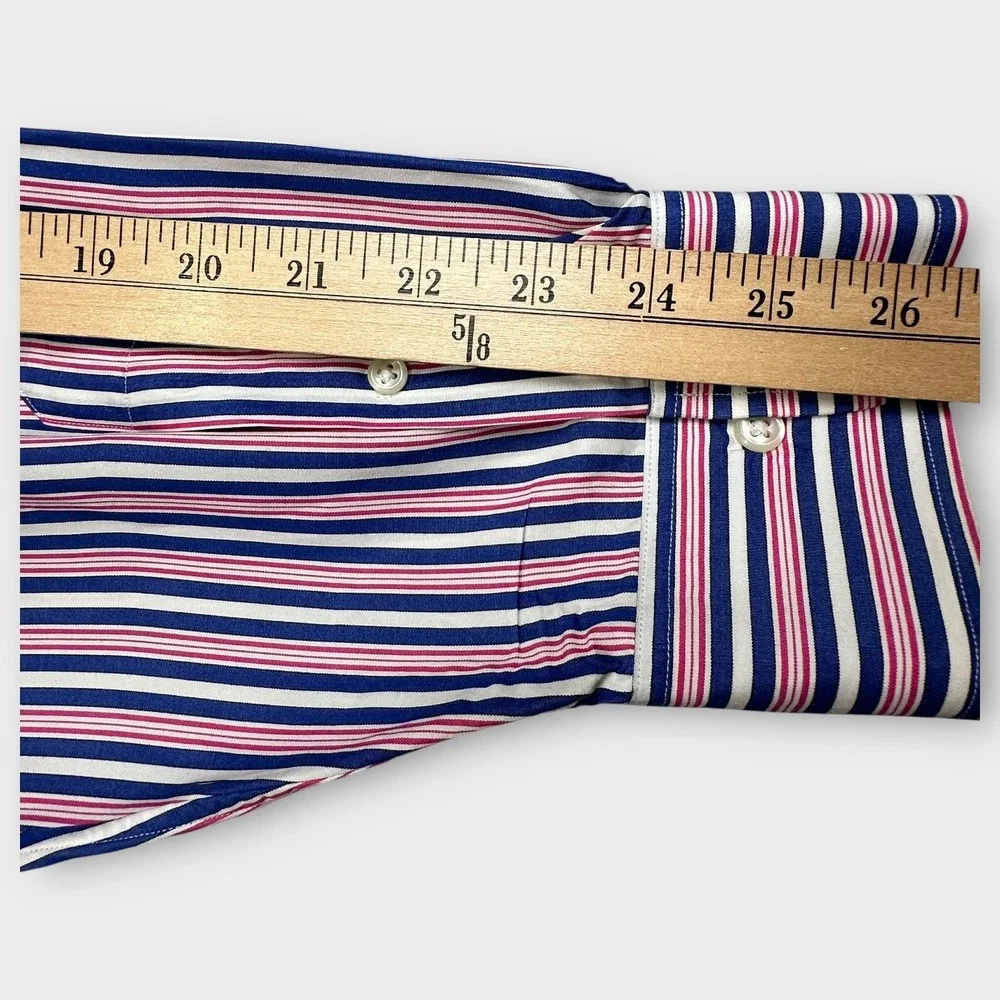 Polo Ralph Lauren Shirt Mens XL 17.5 Blue Pink White Striped Regent Classic VTG‎